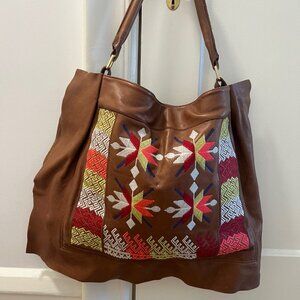 Cynthia Vincent - Bohemian Brown Leather Shoulder Bag w/ Gorgeous Stitching